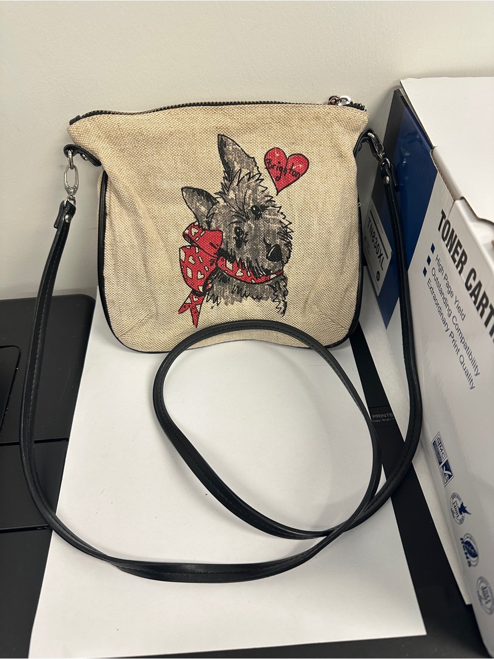 Brighton Scottie Dog Mom Small Canvas Crossbody Bag Purse 9.5" X 8"